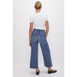 Good American Good Waist Cropped Palazzo Jeans In Indigo