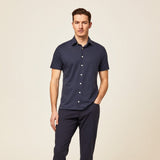 Hackett Cotton Linen Short Sleeved Shirt Navy