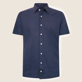 Hackett Cotton Linen Short Sleeved Shirt Navy
