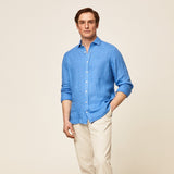 Hackett Garment Dyed Linen Shirt Blue