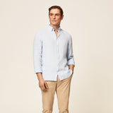 Hackett Garment Dyed Linen Shirt in Sky Blue