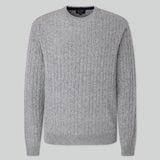 Hackett Lambwool Cable Crew Jumper in Ash Grey