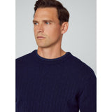 Hackett Lambwool Cable Crew Neck Jumper in Navy