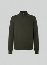 Hackett Merino Cash Mix Half Zip in Dark Green