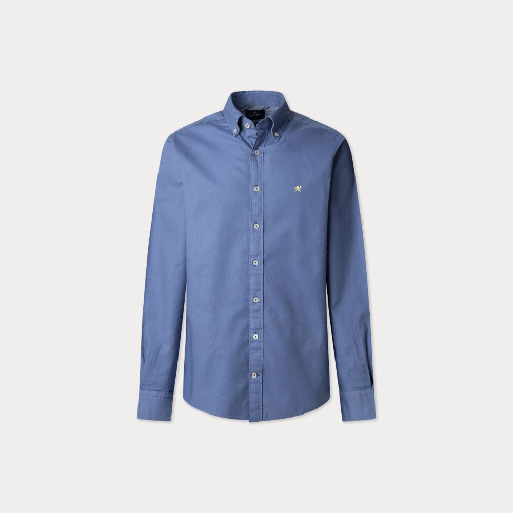Hackett Tailored Fit Garment Dyed Oxord Shirt In Sea Blue