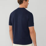 Hackett Texture Knit Polo Flash Collar In Navy