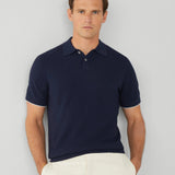 Hackett Texture Knit Polo Flash Collar In Navy