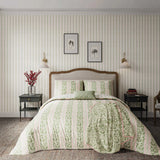 Helena Springfield Harvest Moon Oak Stripe King-Size Bedding in Green/Pink