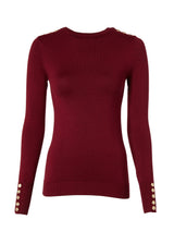 Holland Cooper Buttoned Knit Crew Neck in Wine