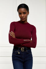 Holland Cooper Buttoned Knit Crew Neck in Wine
