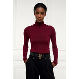 Holland Cooper Buttoned Knit Roll Neck In Wine