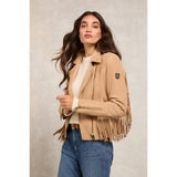 Holland Cooper Fringed Suede Biker Jacket in Camel