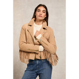 Holland Cooper Fringed Suede Biker Jacket in Camel
