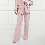 Holland Cooper High Waisted Straight Trouser In Pink Linen