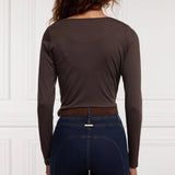 Holland Cooper Long Sleeve V-Neck Tee in Coffee