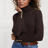Holland Cooper Seattle Roll Neck Cable Knit in Chocolat