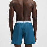 Boss Swim Shorts With Contrast Logo And Piping In Blue