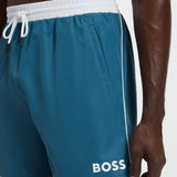 Boss Swim Shorts With Contrast Logo And Piping In Blue