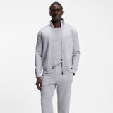 Boss Zip-Up Jacket In Stretch Cotton With Contrast Piping In Light Grey