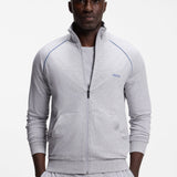 Boss Zip-Up Jacket In Stretch Cotton With Contrast Piping In Light Grey