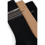BOSS 3-Pack Rib Stripe Socks In Black/Brown