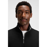 BOSS Cotton Blend Sweatshirt With Zip Neck In Black