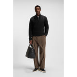BOSS Cotton Blend Sweatshirt With Zip Neck In Black