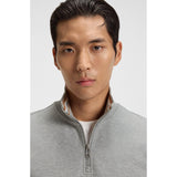 BOSS Cotton-Blend Zip Neck Sweatshirt In Grey