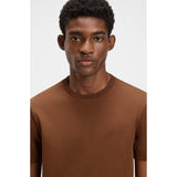 BOSS Cotton Jersey T-Shirt With Logo Detail In Open Brown