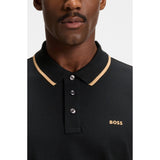 BOSS Cotton Piqué Polo Shirt With Logo Detail In Black