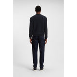 BOSS Herringbone Structured Wool And Cotton Sweater In Dark Blue