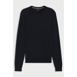BOSS Herringbone Structured Wool And Cotton Sweater In Dark Blue