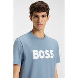 BOSS Orange Cotton Jersey Logo Artwork T-Shirt In Light Blue