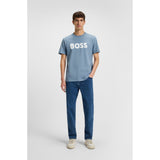 BOSS Orange Cotton Jersey Logo Artwork T-Shirt In Light Blue