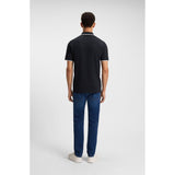 BOSS Orange Cotton Slim Fit Stretch-Cotton Piqué Polo Shirt In Dark Blue