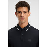 BOSS Orange Cotton Slim Fit Stretch-Cotton Piqué Polo Shirt In Dark Blue