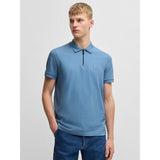 BOSS Orange Half Zip Polo In Open Blue