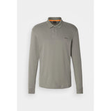 BOSS Orange Interlock Long Sleeve Polo Shirt In Open Grey