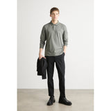 BOSS Orange Interlock Long Sleeve Polo Shirt In Open Grey