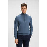 BOSS Orange Logo-Patch Cotton And Cashmere Zip-Neck Sweater In Blue