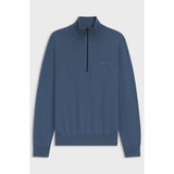 BOSS Orange Logo-Patch Cotton And Cashmere Zip-Neck Sweater In Blue