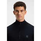 BOSS Orange Logo-Patch Cotton And Cashmere Zip-Neck Sweater In Dark Blue