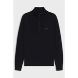 BOSS Orange Logo-Patch Cotton And Cashmere Zip-Neck Sweater In Dark Blue