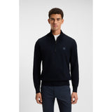 BOSS Orange Logo-Patch Cotton And Cashmere Zip-Neck Sweater In Dark Blue