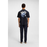 BOSS Orange Slub-Cotton T-Shirt With Rear Graphic Print In Dark Blue