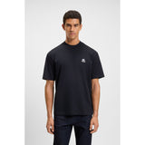 BOSS Orange Slub-Cotton T-Shirt With Rear Graphic Print In Dark Blue