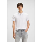 BOSS Orange Stretch Cotton Slim Fit Polo Shirt With Logo Patch In White