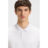 BOSS Orange Stretch Cotton Slim Fit Polo Shirt With Logo Patch In White