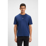 BOSS Orange Stretch-Cotton T-Shirt With Logo Print In Dark Blue