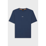 BOSS Orange Stretch-Cotton T-Shirt With Logo Print In Dark Blue